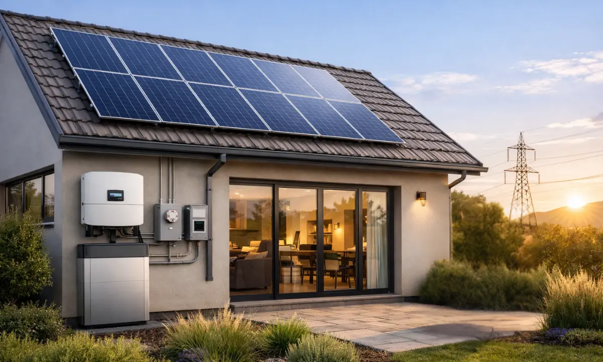 Australian home with solar panels and battery — a complete hybrid system